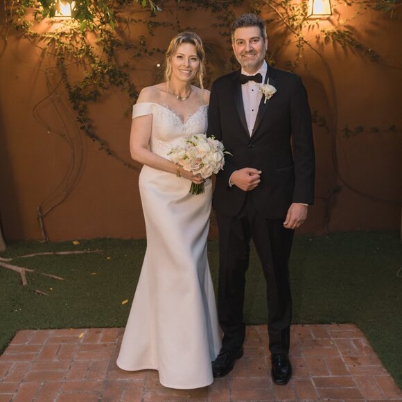 Bespoke, wedding gown, ivory, satin, corset top, trumpet skirt, 10-12 size - Picture 3 of 7